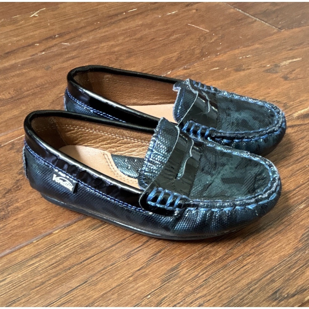 Venettini Boys Blue Black Textured Penny Loafer Moccasin Driving Shoes Size 27